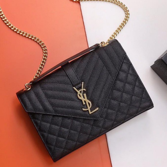 🆕YSL ENVELOPE MEDIUM CHAIN BAG IN SUPPLE MATELASSÉ LEATHER - Picture 1 of 8